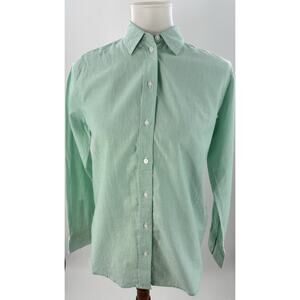 Everlane Women’s Button-Up Shirt Green Stripe 100% Cotton Long Sleeve Size 0